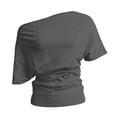 thumbnail image 5 of Glisme Women T-Shirt Solid Color Short Sleeve Asymmetrical One Shoulder Tops Summer Fashion Women Tops Size XL Grey, 5 of 5