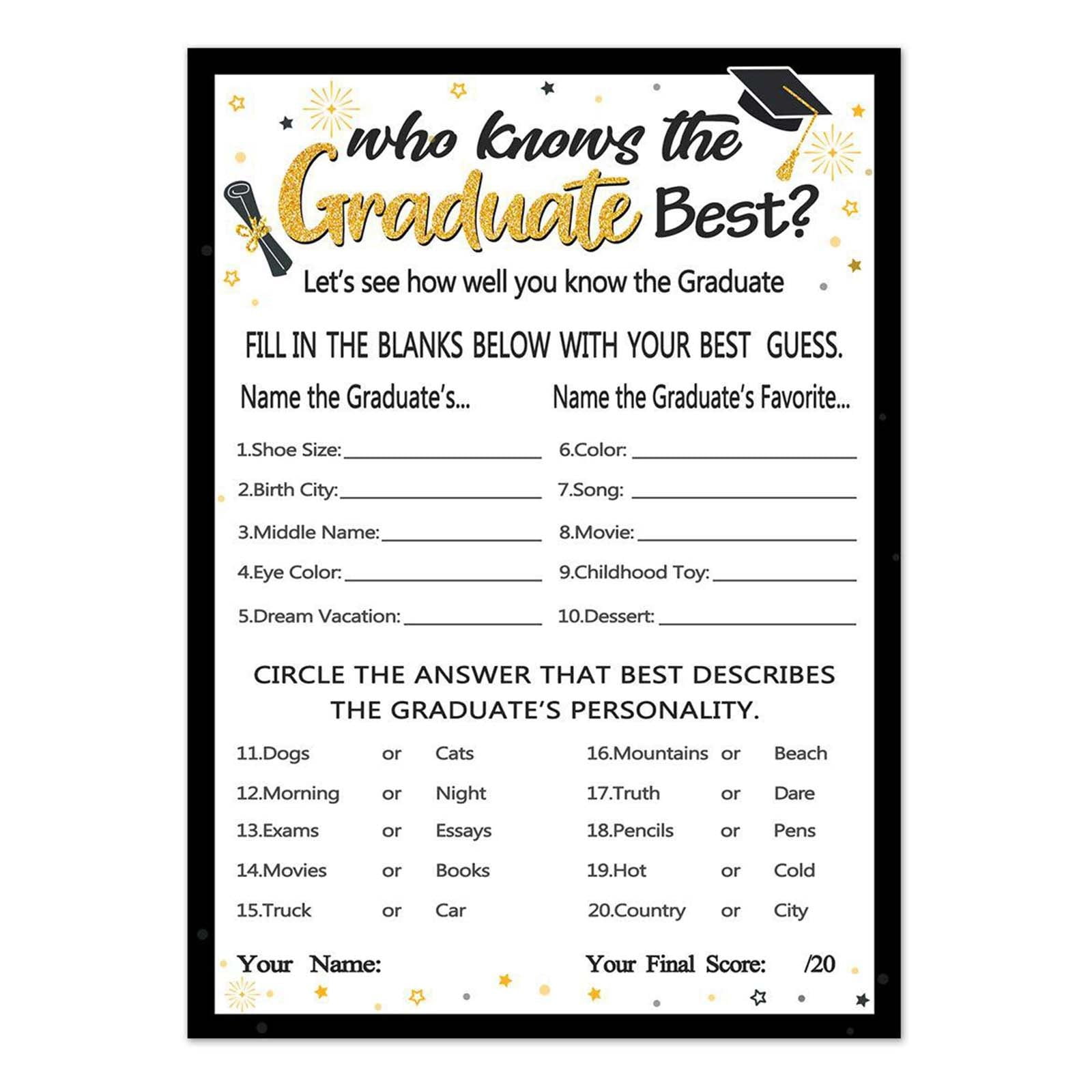 30Pcs Graduation Party Game Cards, Paper Greeting Card Decor for Grad Celebration Party Supplies