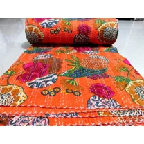Indian kantha quilt bedspread handmade bed cover bedding throw blanket