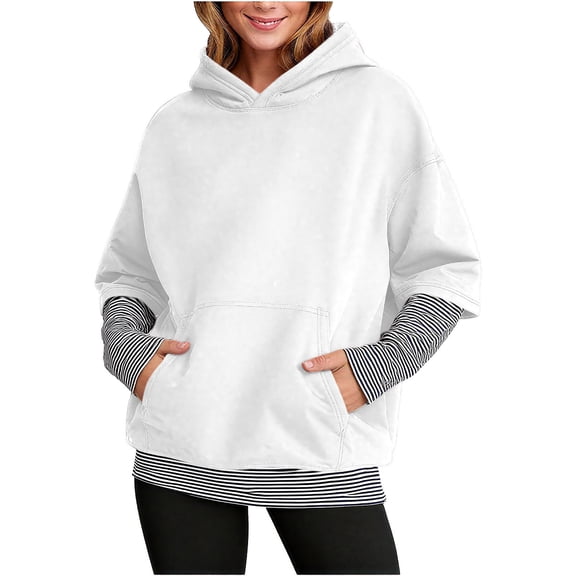 Hvyesh Stripe Sweashirts Women Trendy Long Sleeve Hoodies Fashion Patchwork