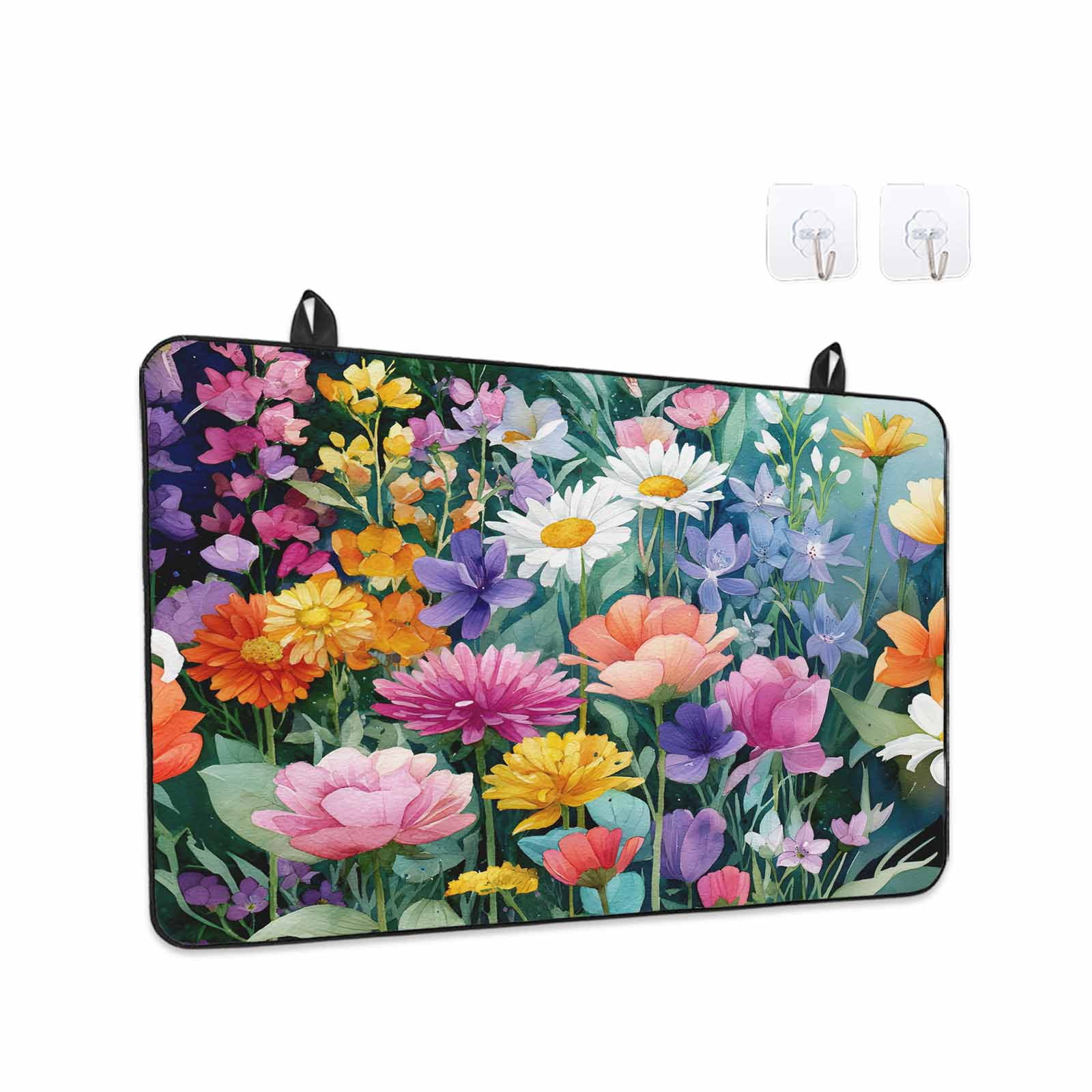 Watercolor Spring Floral Stove Top Cover for Electric Stove, Heat-proof & Non Slip Glass Top Stove Cover Protector, Farmhouse Flowers Colorful Kitchen Flat Cooktop Rubber Mat 24x21 Inches