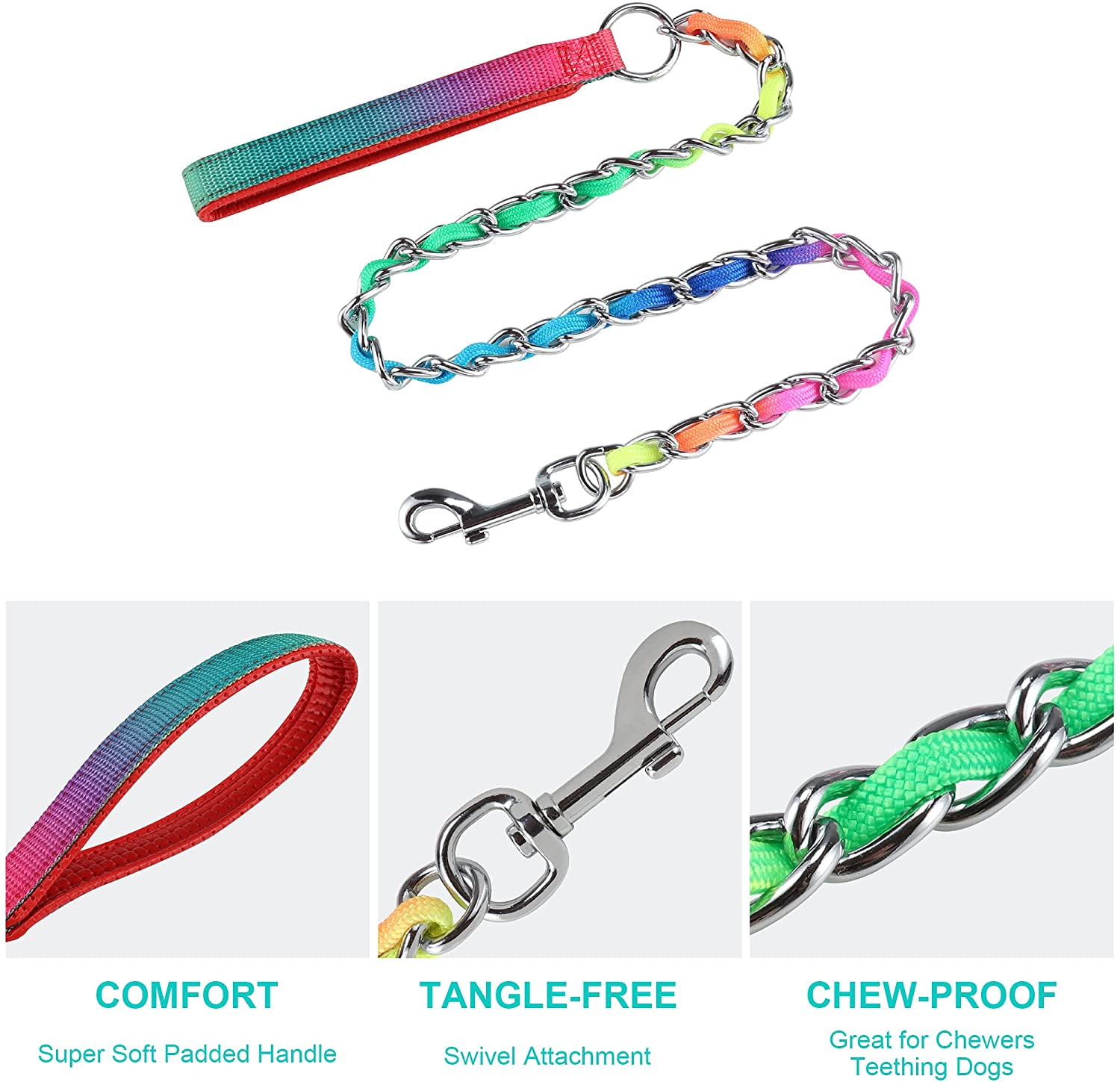 Chain Dog Leash, Stainless Steel Heavy Duty Training Chain Leash with Soft Handle for Medium Large Dogs, 40 inches 4.0 mm