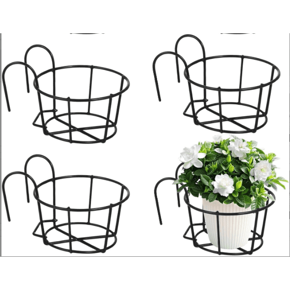 Hanging Railing Planters – Over-the-Rail Flower Pot Holders for Balcony, Deck, Patio, Fence, Indoor & Outdoor Use, Durable Rust-Resistant Metal Plant Baskets (Multi-Pack)