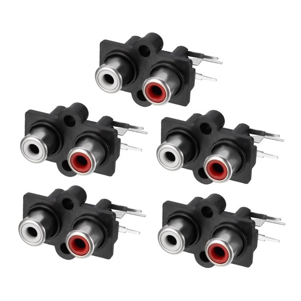 PCB Panel Mount 2 RCA Socket Female Jack Audio Video AV Connector Black 3pins, 5Pcs Walmart