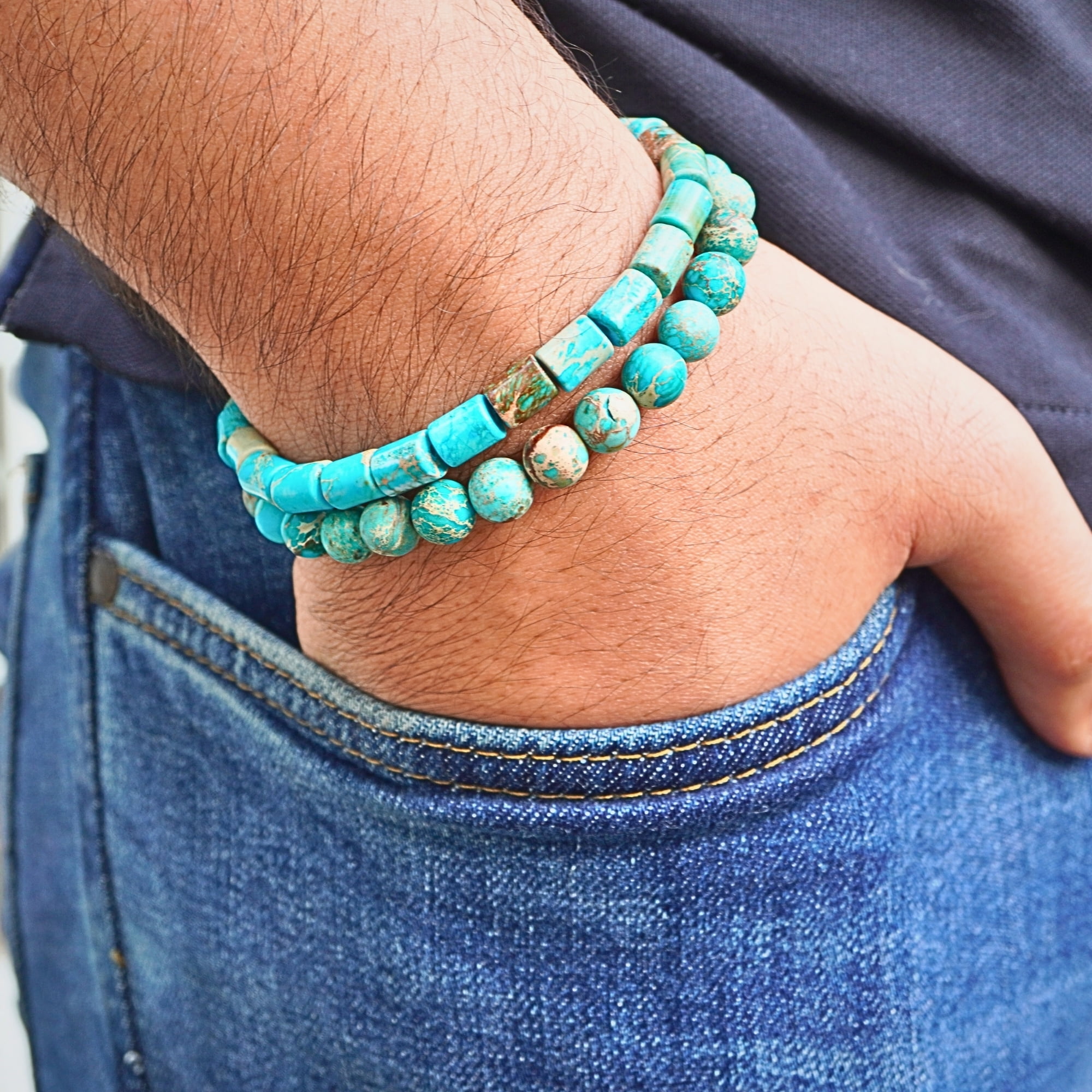 ABSHEL Turquoise Stretch Bracelet for Men.
