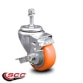 thumbnail image 2 of 3.5 Inch Orange Poly Wheel Swivel 3/8 Inch Threaded Stem Caster with Brake, 2 of 2