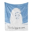 thumbnail image 1 of Animal Soft Flannel Fleece Throw Blanket, Mother Polar Bear Hugging Her Baby in the Snow North Winter Love Keeps Warm Art, Cozy Plush for Indoor and Outdoor Use, 50" x 60", Blue White, by Ambesonne, 1 of 6