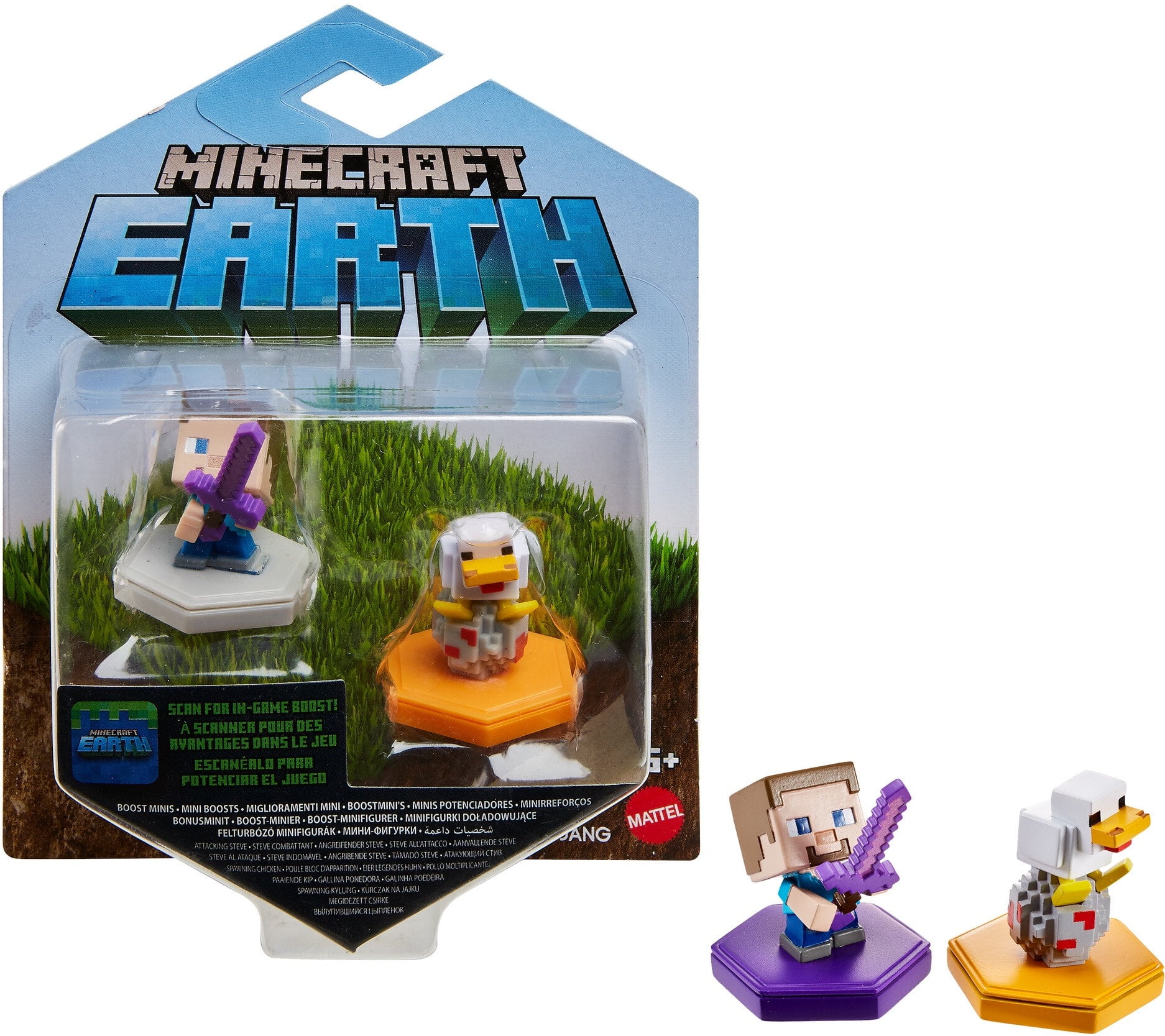 Minecraft Earth Boost Mini Attacking Steve  Spawning Chicken Figure 2-Pack,  NFC Chip Enabled For Play With Minecraft Earth Augmented Reality Mobile  Device Game, Toys For Girls And Boys Age And