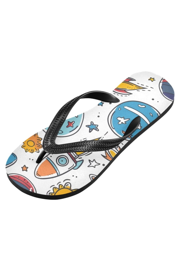 Unisex Flip Flops for Men Women Non-Slip Comfortable Lightweight Beach Thong Sandals, Rocket Planet Star Sun