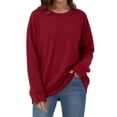 thumbnail image 2 of TKLPEHG Solid Color Crewneck Sweatshirts Women With Pocket Long Sleeve Loose Fit Tunic Sweatshirt Casual Pullover Fall Clothes (Wine,XL), 2 of 7