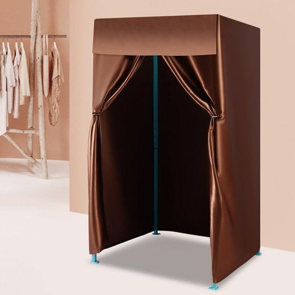 Portable Clothing Store Fitting Room, Changing Room with Shading Curtain & Hanger, Temporary Privacy Screen Room Divider for Boutiques Office, Brown