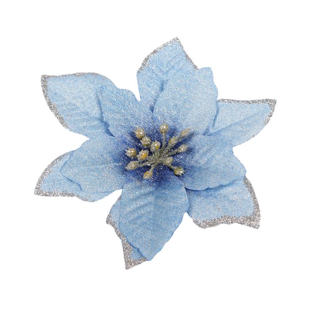 Yuarrent Paquete de 10 flores navideñas con purpurina, decoración de simulación Artificial, cabezas de flores grandes, adorno de granja para el hogar Kits de decoración para fiestas Azul Yuarrent HA065231-04