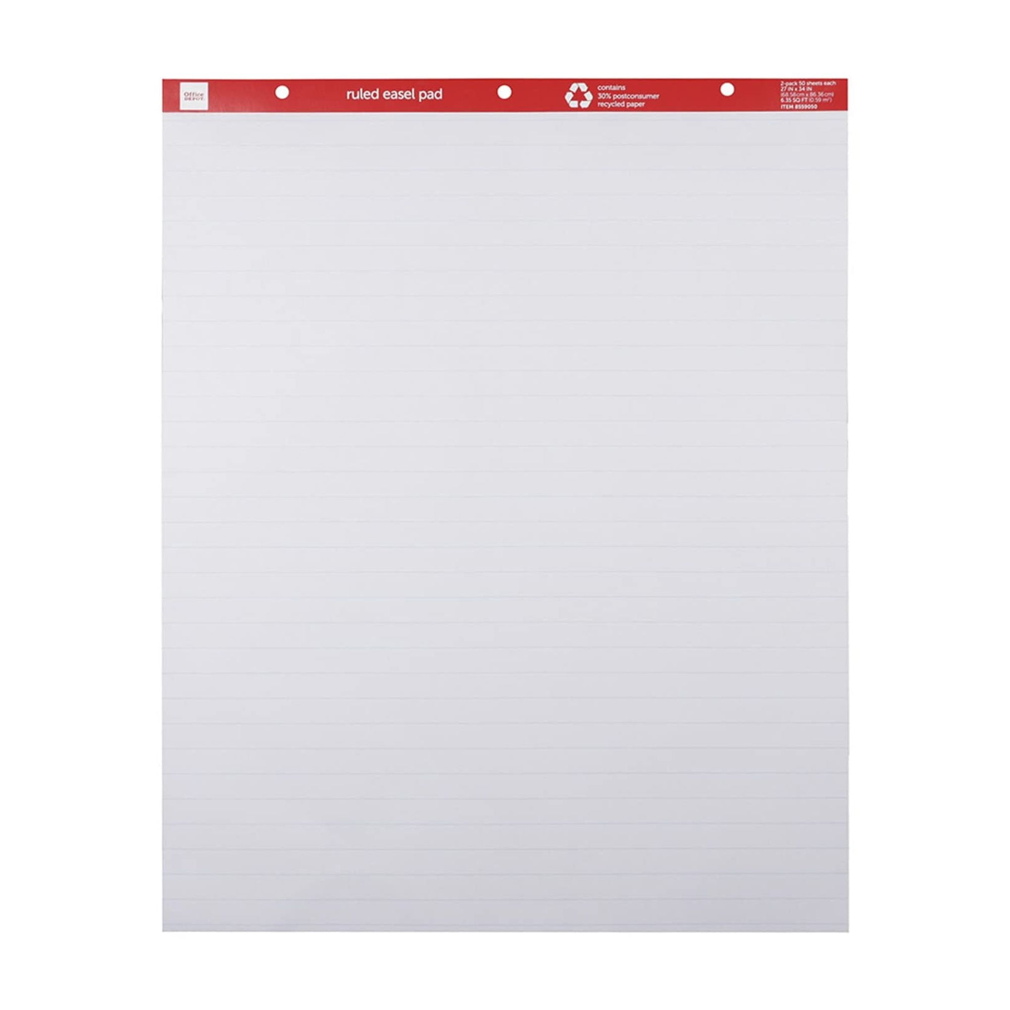 Office Depot® Brand Easel Pads, 27" x 34", Ruled, 50 Sheets, 30% Recycled, White, Pack Of 2