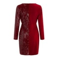 thumbnail image 5 of LYXSSBYX Womens Long Sleeves Dresses for Women Hot Sale Clearance Women's V-Neck Long Sleeved Stitching Sequin Dress Hip Wrap Tight Split Evening Dress, 5 of 5