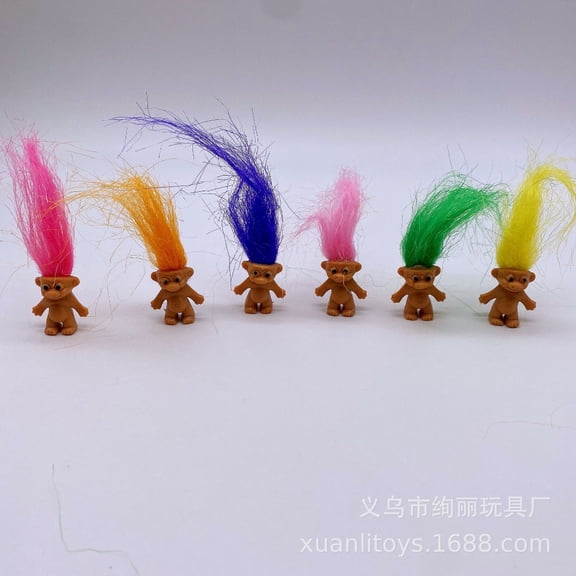 10PCS Mini Troll Dolls, PVC Vintage Trolls Lucky Doll Mini Action Figures 1.2" Cake Toppers Chromatic Adorable Cute Little Guys Collection, School Project, Arts Crafts, Party Favors