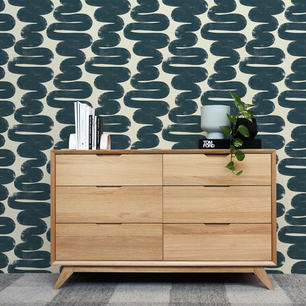 Tempaper x Bobby Berk Wiggle Room Blue and Cream Peel and Stick Wallpaper, 20.5" x 16.5'
