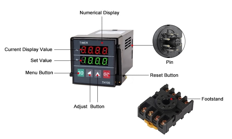 ATO 8 Pin Digital Timer Relay, 24V DC / 110-240V AC, 4-Digit LED Display, On-Delay Timer, Industrial Automation.