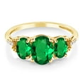 thumbnail image 3 of Gem Stone King 10K Yellow Gold Green Simulated Emerald and Diamond Accent 3-Stone Engagement Ring | 1.59 Cttw | Three Stone Wedding Anniversary Gold Promise Ring for Women (Size 6), 3 of 5
