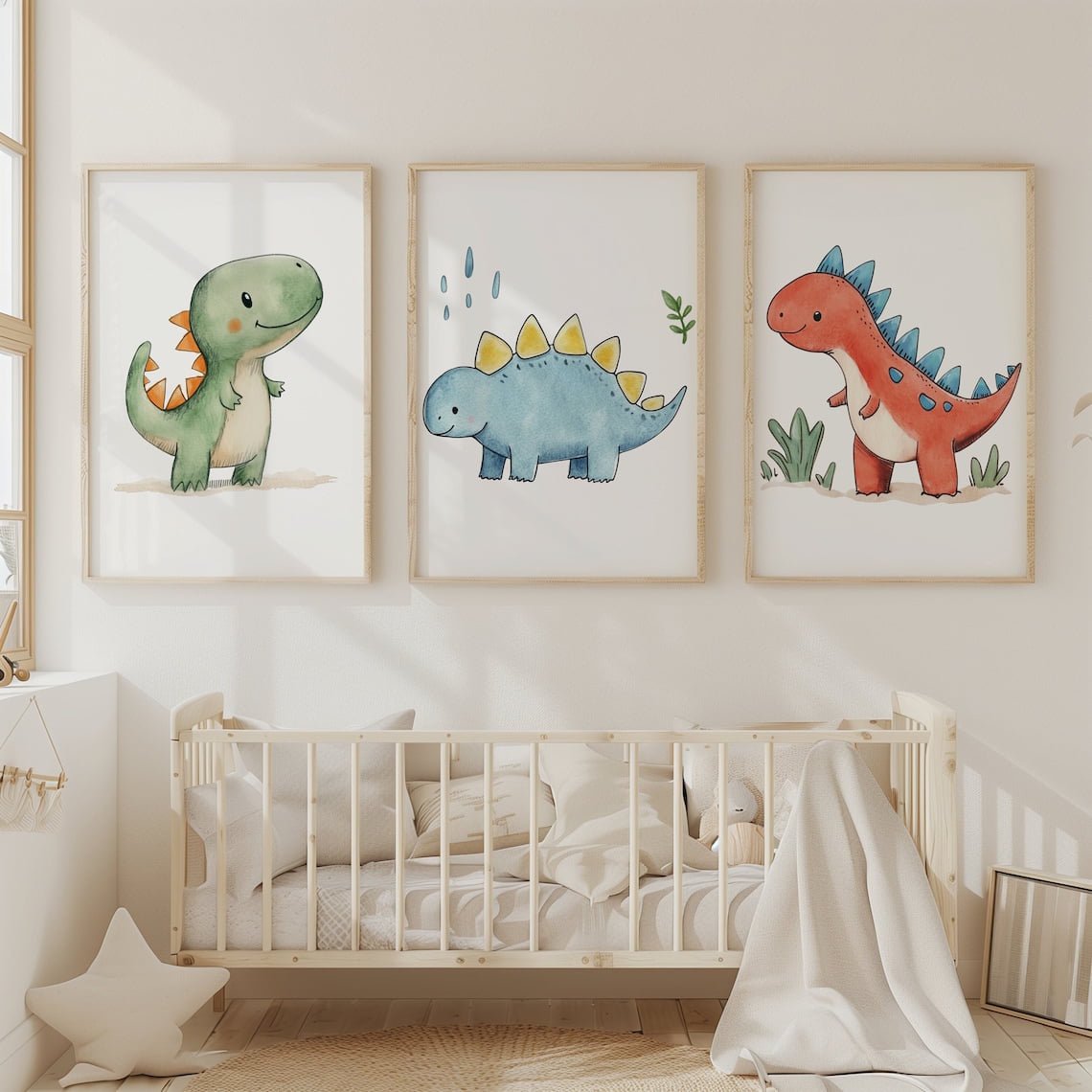 Dinosaur Nursery Wall Art Set Cute Dinosaur Art Dino Art Cute Dino Posters Baby Boy Nursery Dino Nursery Decor Prints Set 3