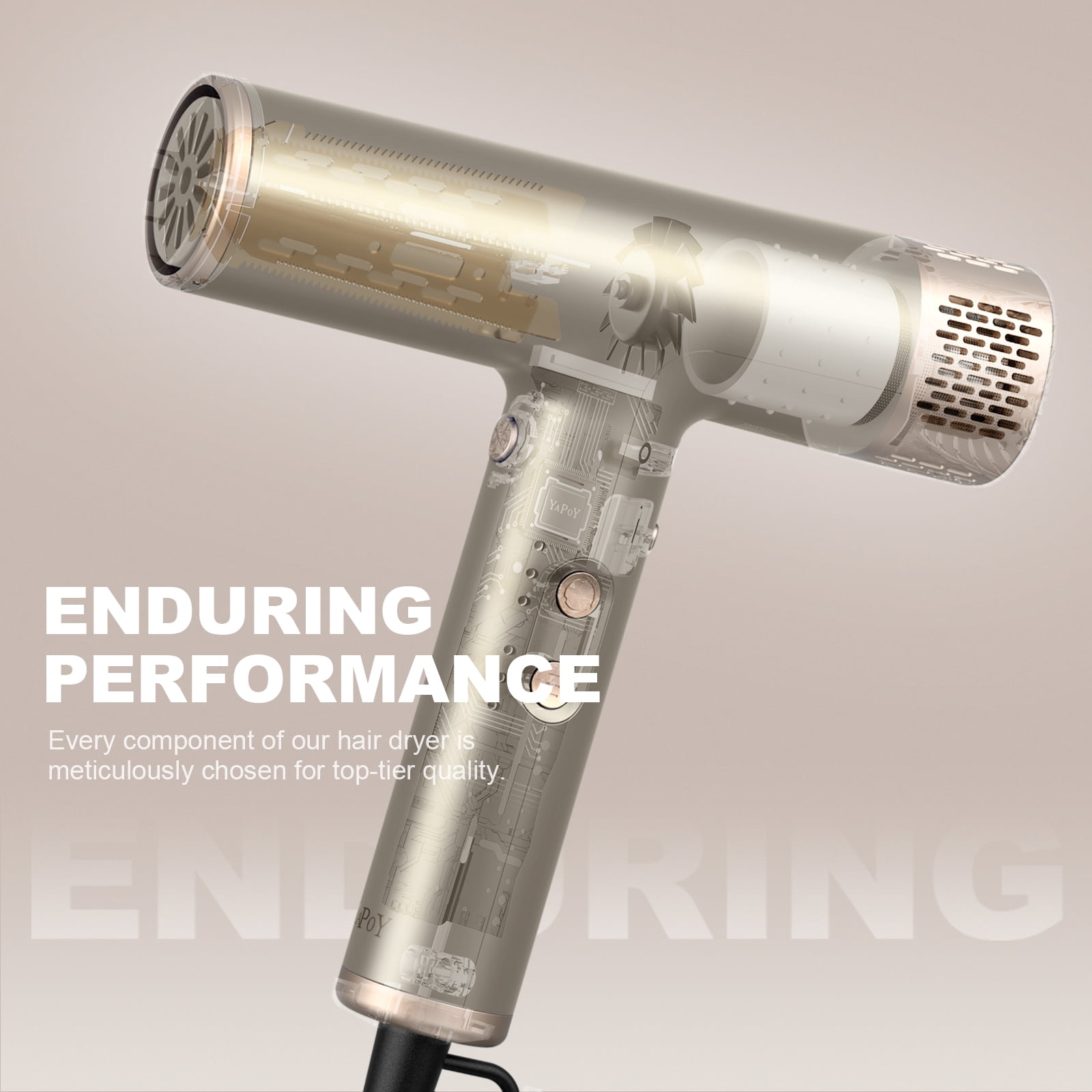 Yapoy Professional Hair Dryer with Diffuser 110, 000 RPM High-Speed 200 Million Ionic, Silver