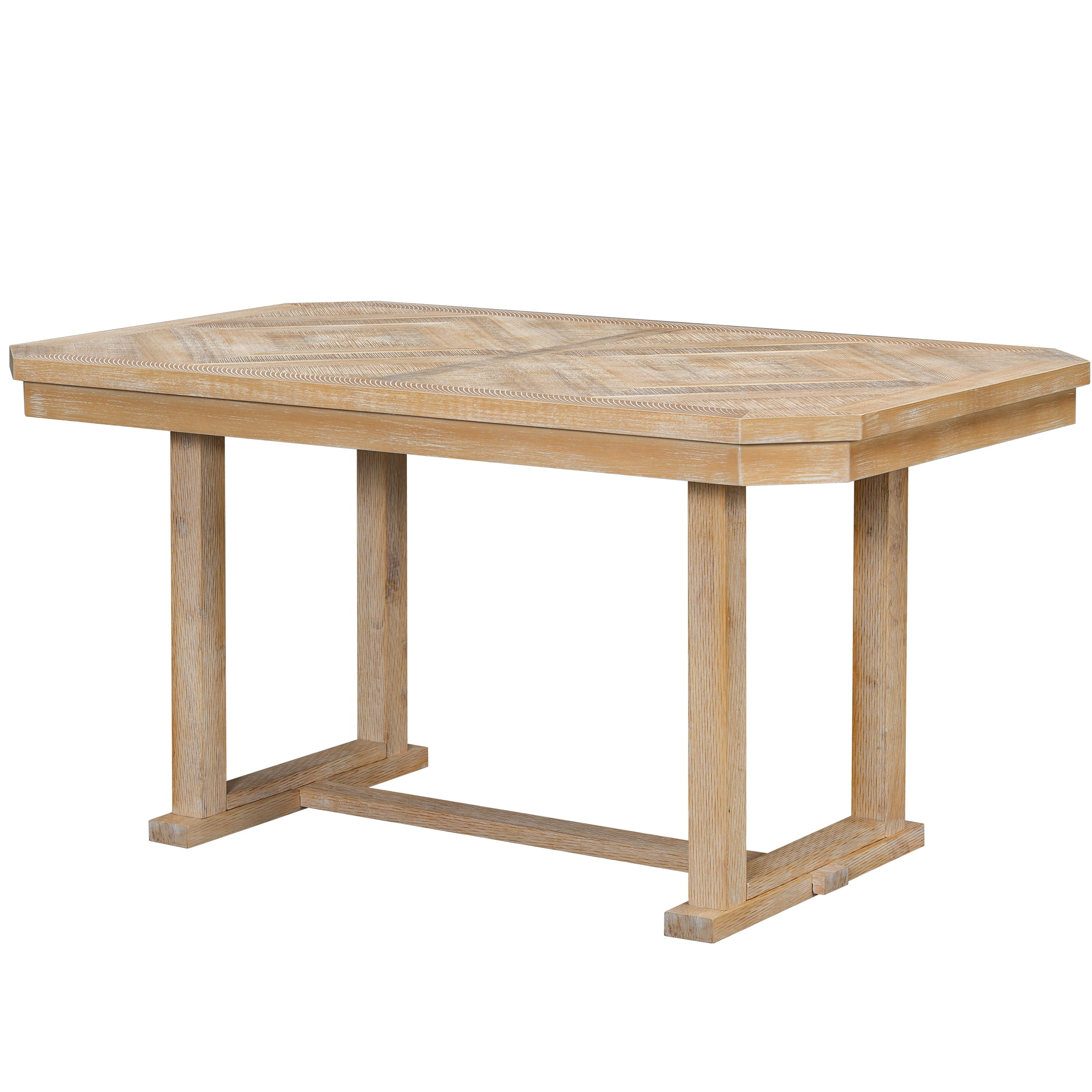 Euroco 6-Piece Rubber Wood Dining Table Set for 6, Farmhouse Kitchen Table Set with Beautiful Wood Grain Tabletop, 4 Upholstered Chairs & a Bench for Dining Room,Natural