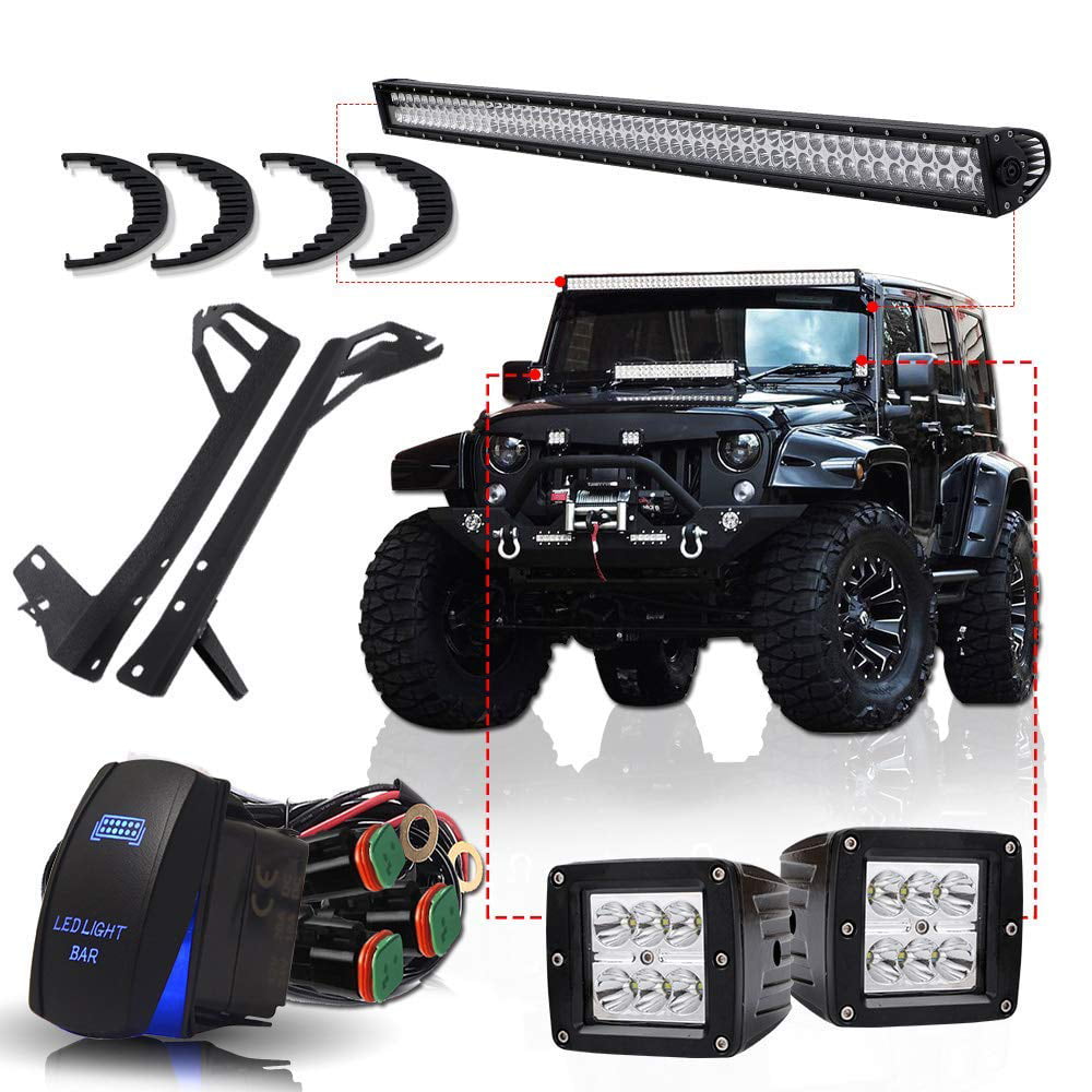 For Jeep Wrangler JK 52INCH 300W LED Work Light Bar 4" Pods Cube Grill Roof