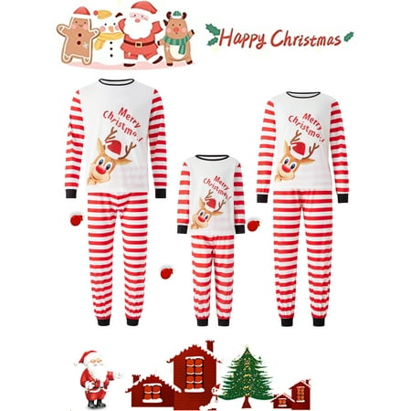 

Cathery Christmas Pajamas for Family Matching Pjs Sets Reindeer Top and Striped Pants Jammies Pajamas for Women Men Kids