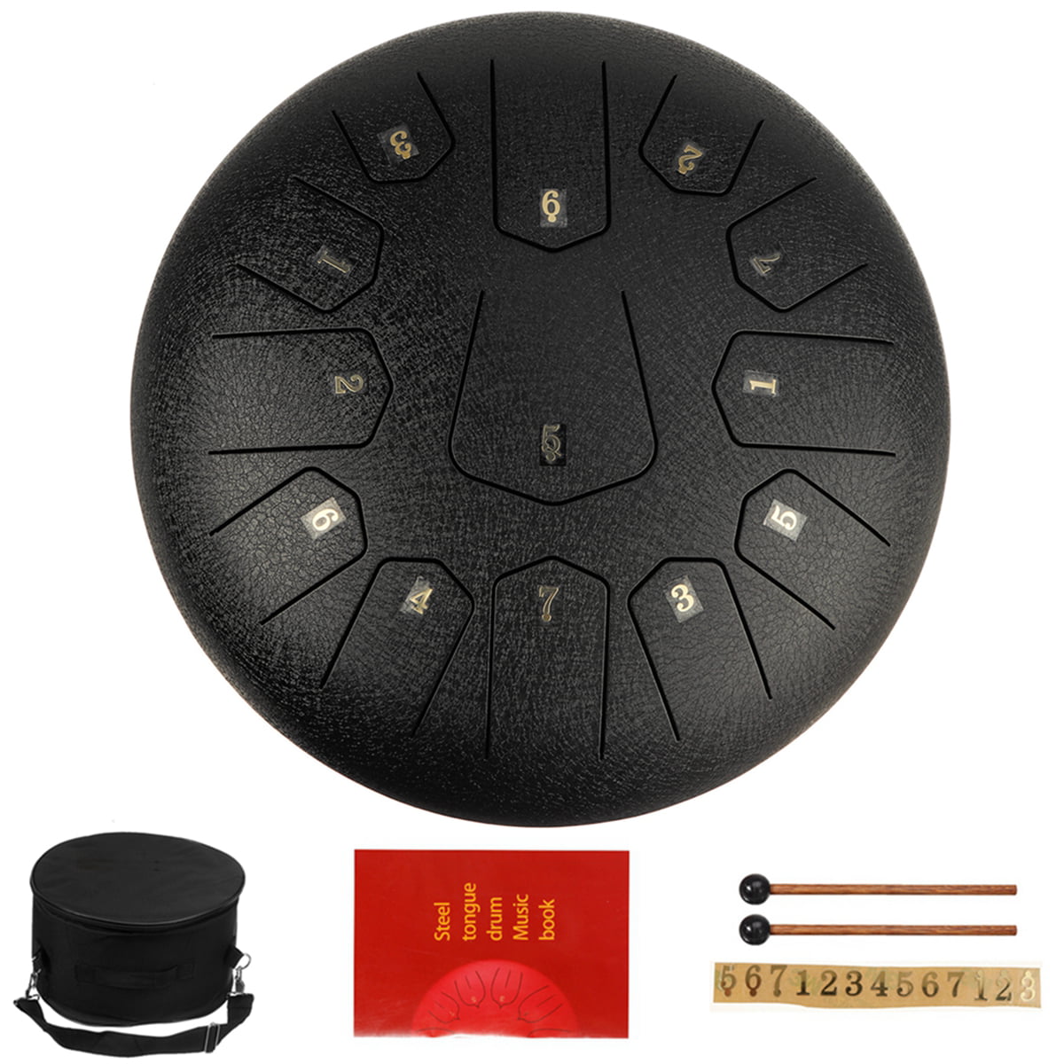 Niome 12 Inch Steel Tongue Drum 13 Notes Black w/Travel Bag and Mallets,Tank Drum Chakra Drum,Percussion Hang Drum Instrument 13-Notes, Dark Blue
