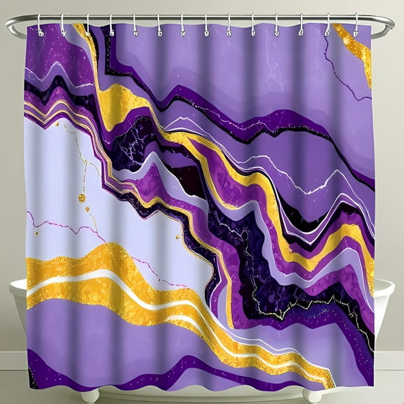 Luxurious Purple and Gold Abstract Shower Curtain - Opulent Agate Design for Glamorous Bathroom Decor