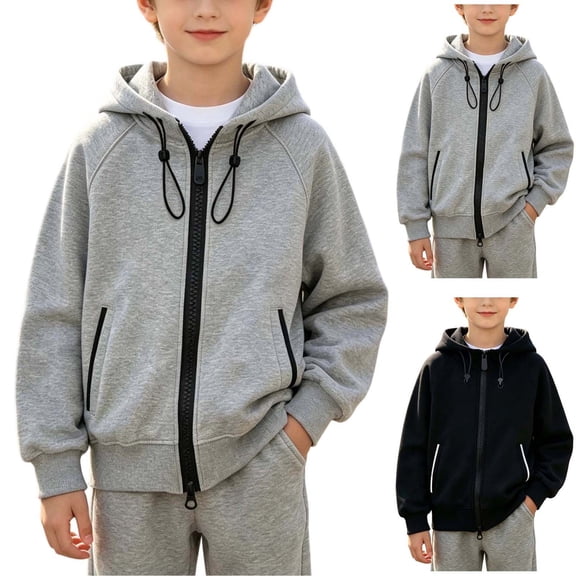 Afuyipoi Boys Zip Hoodie Solid Color Long Sleeve Sweatshirts With Pocket Coat 100% Cotton Size 3-15 Years Gray Size 4T