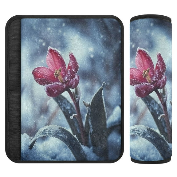 2 Car Seat Belt Covers S Size 6.5*6.5 Inches Car Seat Belt Shoulder Pad Backpack Shoulder Pad Stroller Belt Cover Picturesque Winter Flower