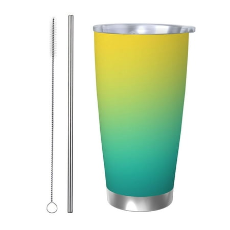 

Ocsxa Teal To Yellow Gradient Pattern 20oz Travel Coffee Mug with Flip Lid Stainless Steel Insulated Insulated Coffee Mug Thermal Cup with Splash Proof Sliding Lid-Straw Two-piece Set