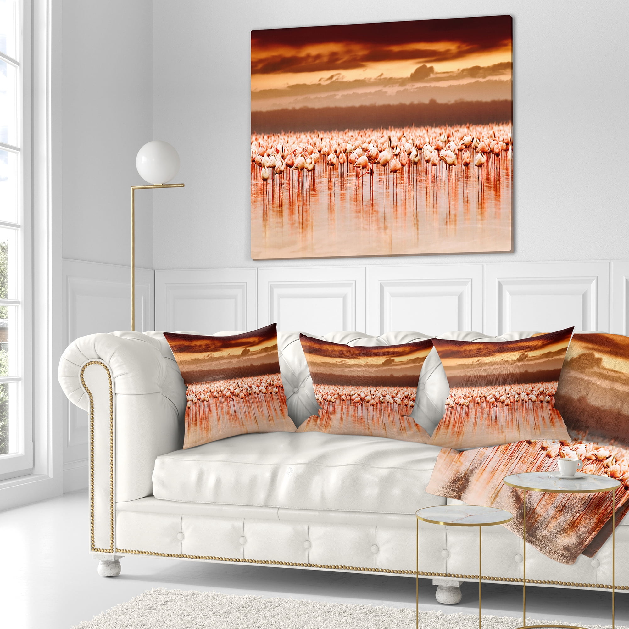 Designart African Flamingos View At Sunset - Floral Throw Pillow - 16x16