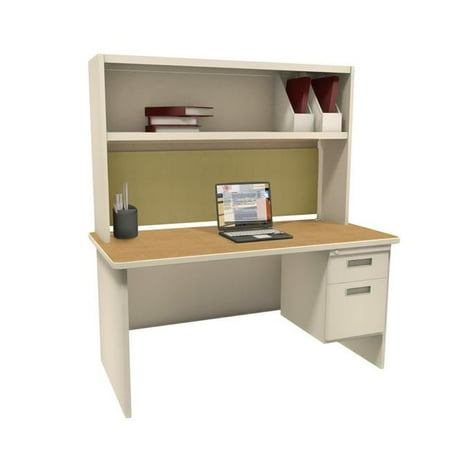 - Pronto PRNT2UTOKF7106 72 in. Single File Desk with Storage Shelf, Putty & Oak & Palmetto