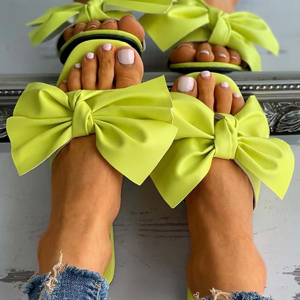 Sandalias Mujer Zapatillas planas Punta abierta Bow-Knot Cómodos zapatos romanos de playa Flip Flop Wmkox8yii hj789
