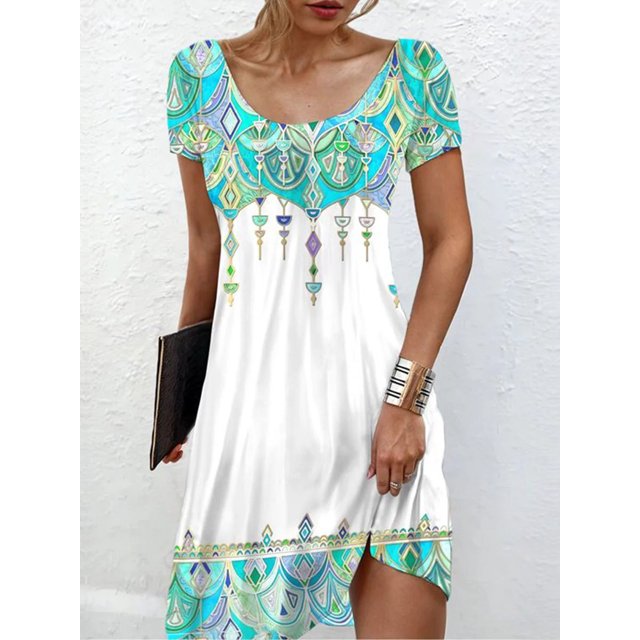 RWJDXD Robe Imprimée Numérique 3d Col Rond Série Géométrique Manches Courtes Ample Transfrontalière Aliexpress WholesaleWQ6