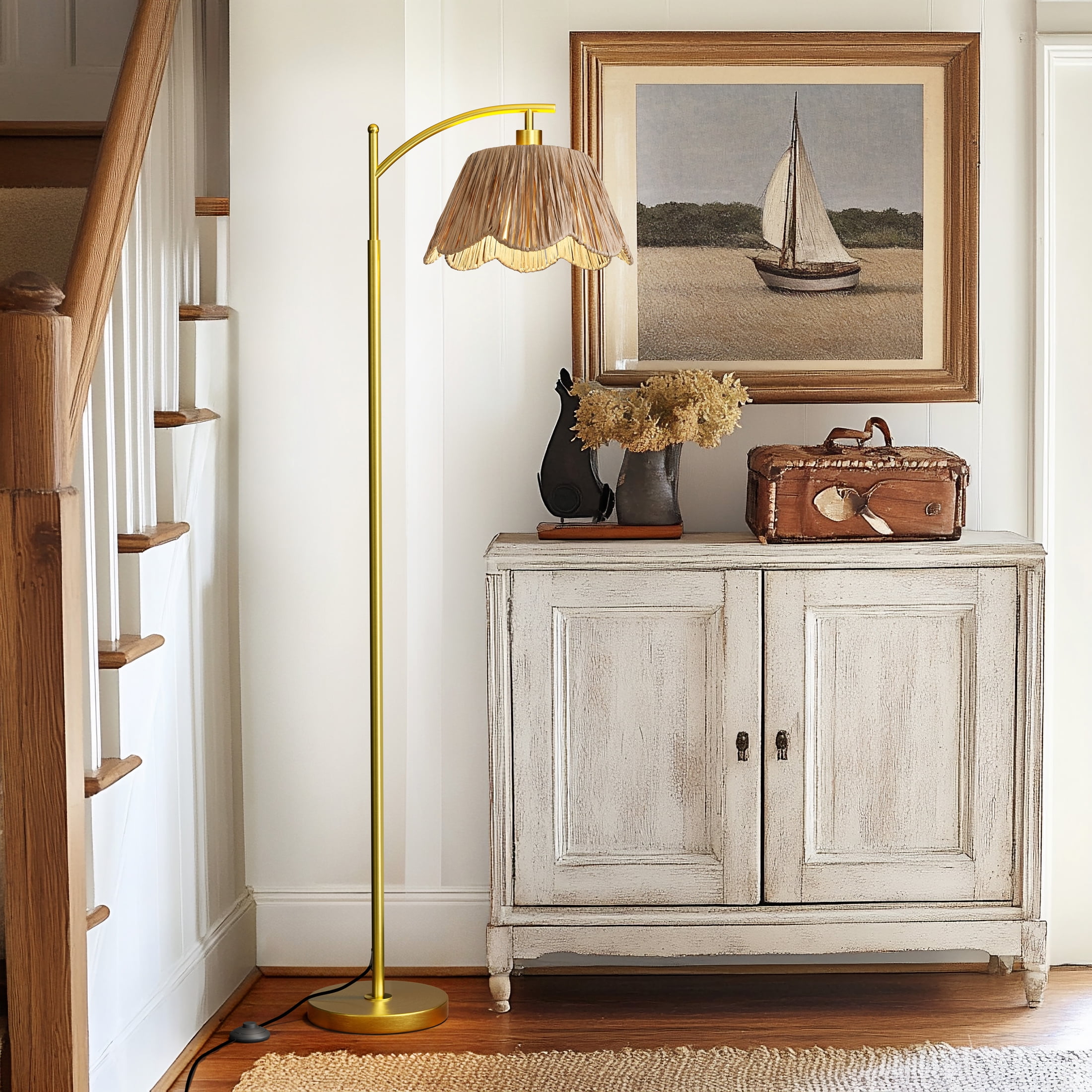 Oneach 62.5" Floor Lamp for Living Room, Boho Standing Lamp with Flower Raffia Shade for Bedroom,Home