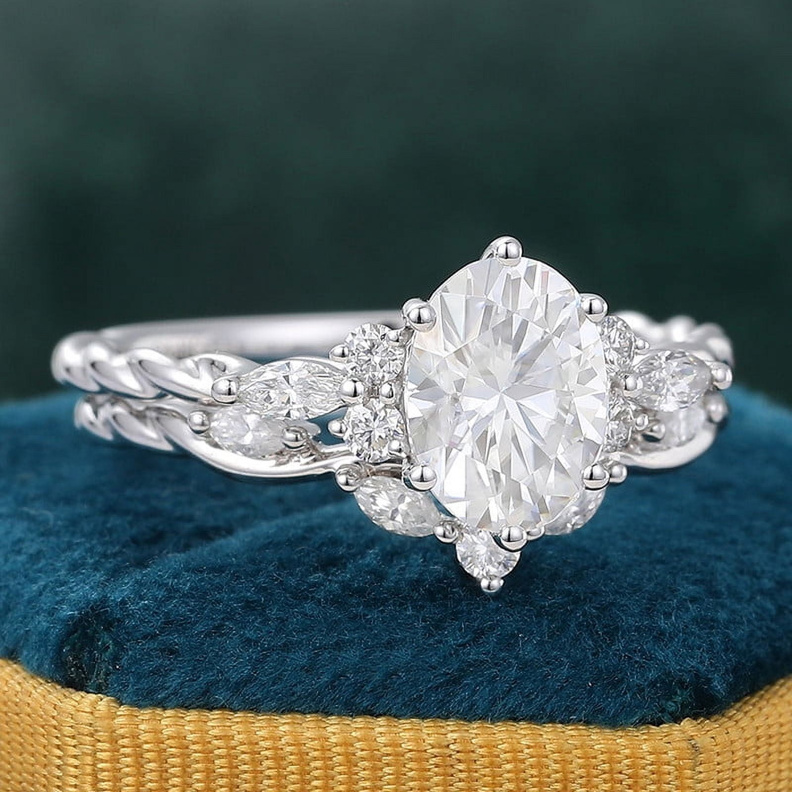 Spot Jewelry Brilliant 2.2 Ct Round Cut Diamond Ring - Silver 14K White Gold Plated Rings for Her - Solitaire with Accent Diamond Rings for Women - Engagement wedding Diamond Rings for Women