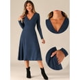 thumbnail image 2 of DARING DIVA Knit Ribbed Midi Deep V Wrap A-Line Dress XS Navy Blue, 2 of 6