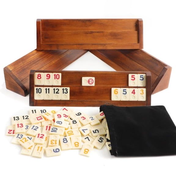 Rummy Cube Game - Large Luxury Rummy Game Set，with 4 Wooden Racks and 106 Tiles，4 Player Edition