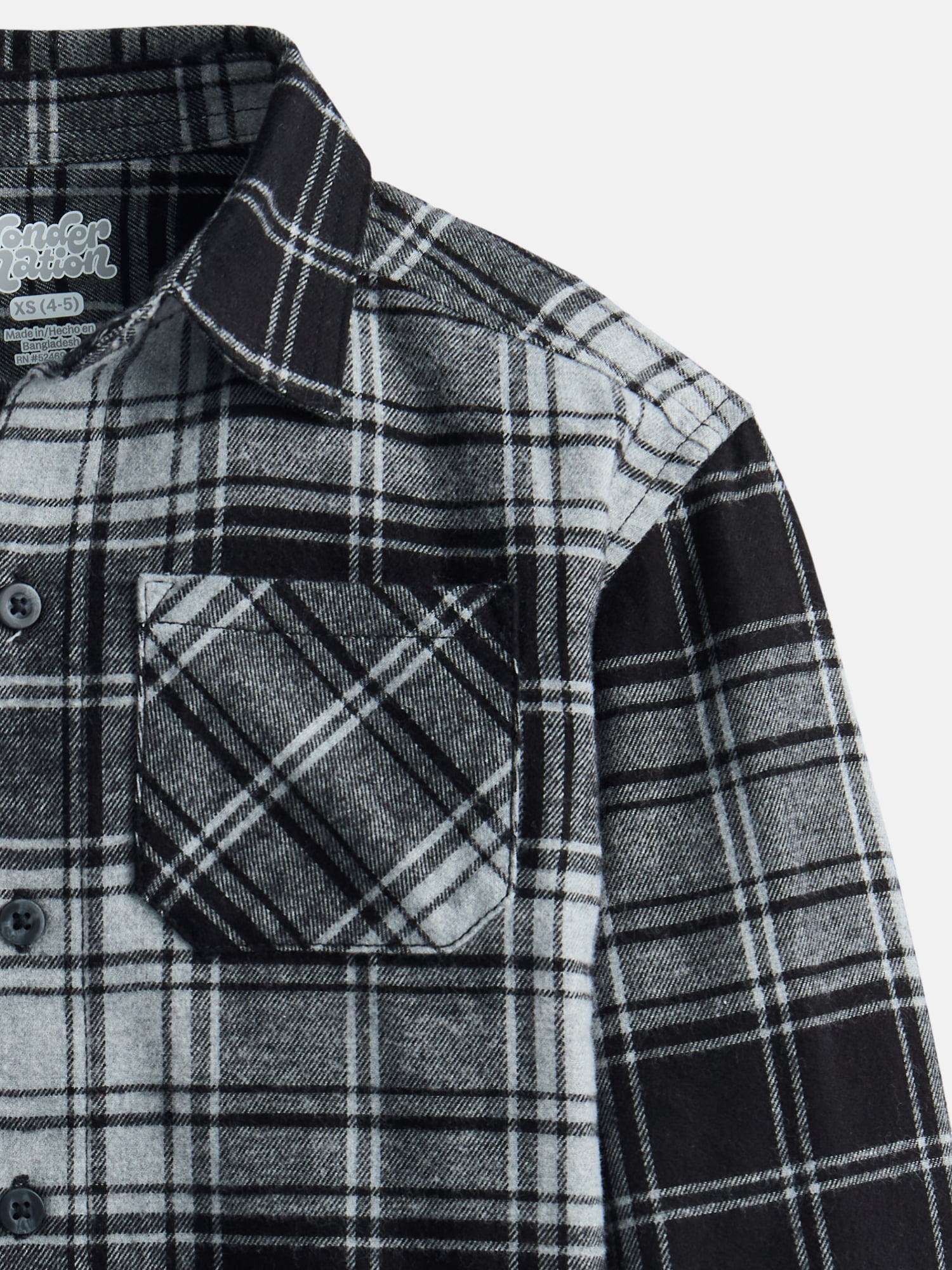 Wonder Nation Boys' Flannel Shirt with Long Sleeves, Sizes 4-18 & Husky