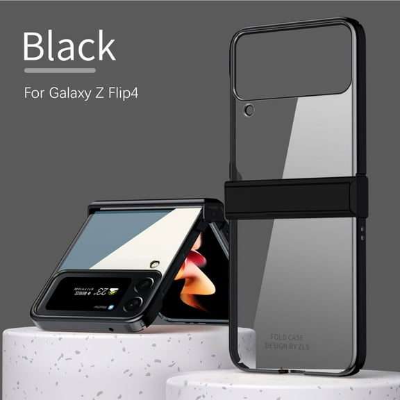 Dteck For Samsung Galaxy Z Flip4 Slim Shockproof Plating Frame Camera Lens Protector Transparent Case Cover,Black