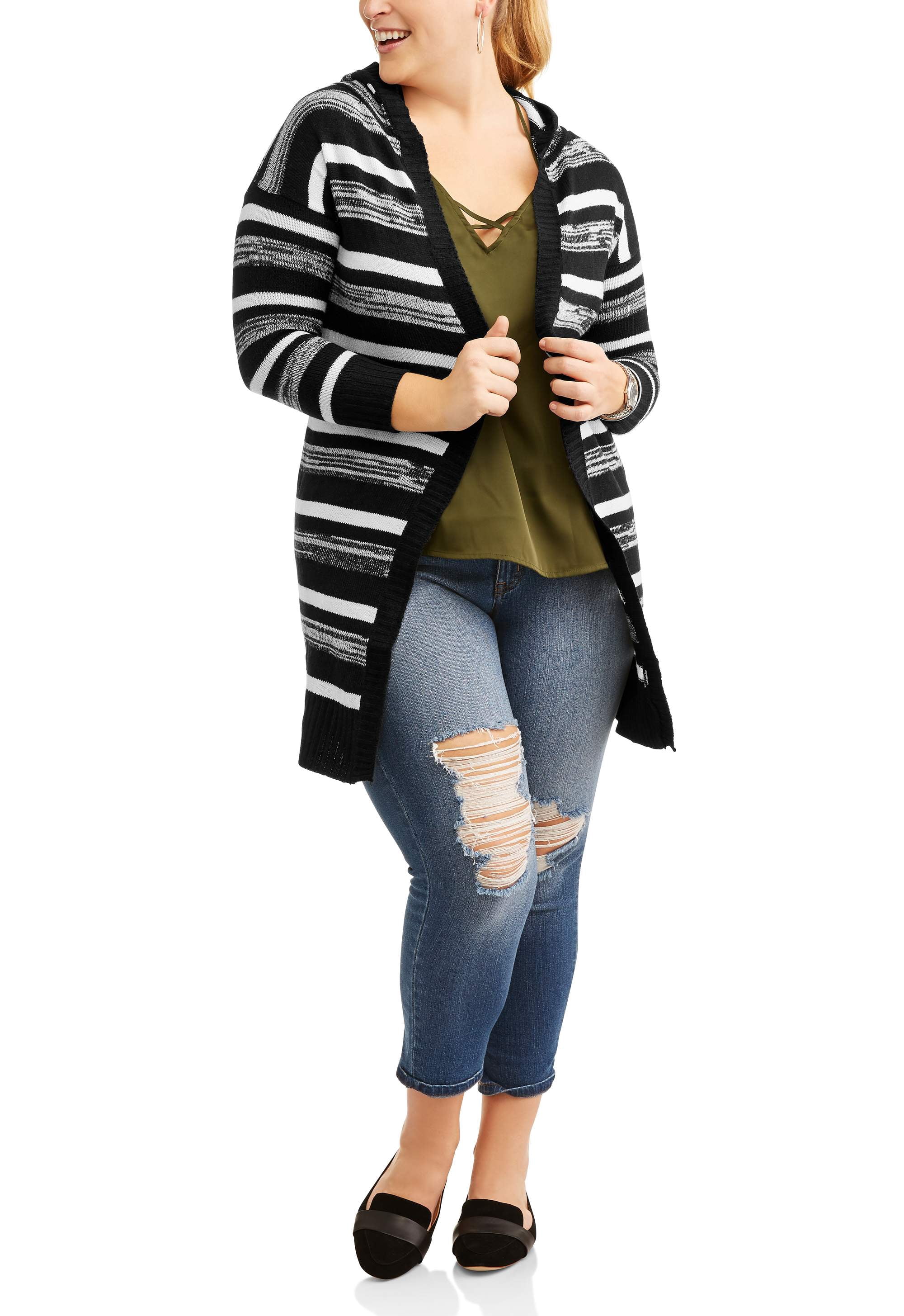 Women's Plus Striped Hooded Cardigan 