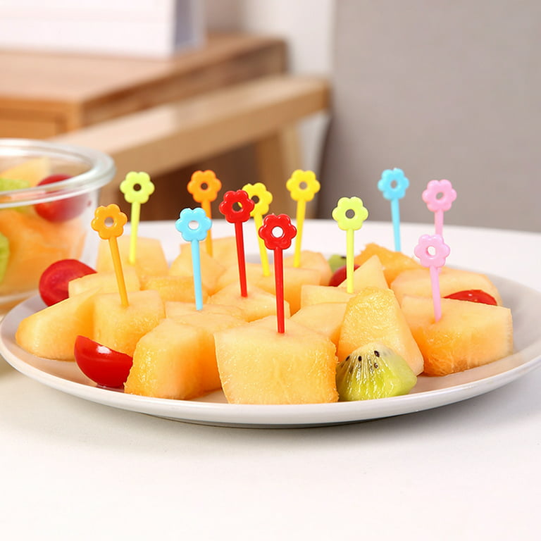 Yesbay 4/12Pcs Fruit Forks Floral Design Cartoon Plastic Sunflower Shape  Dessert Toothpick Bento Accessories for Home 