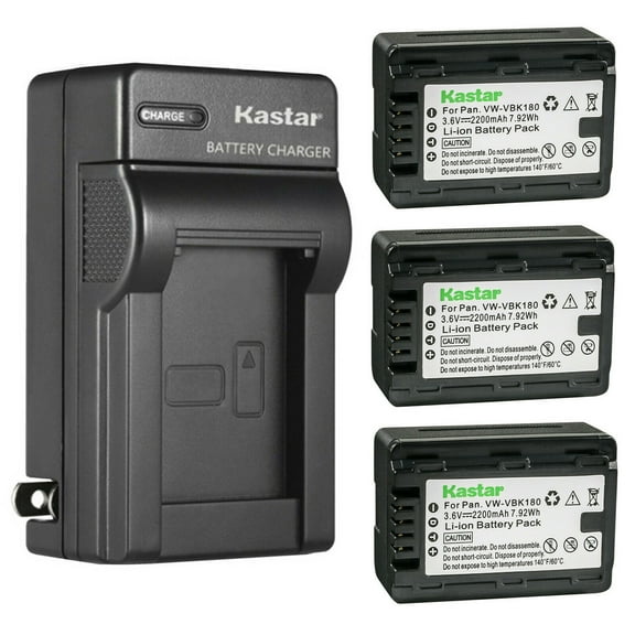 Kastar 3-Pack Battery and AC Wall Charger Replacement for Panasonic HDC-HS80, HDC-HS80GK, HDC-HS80K, HDC-HS80P, HDC-HS80PC, HDC-SD40, HDC-SD40GK, HDC-SD40K, HDC-SD40P, HDC-SD40PC, HDC-SD60, HDC-SD60K