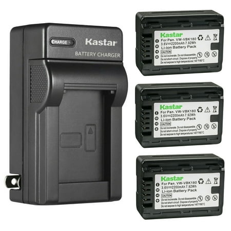 Kastar 3-Pack Battery and AC Wall Charger Replacement for Panasonic HDC-HS80 HDC-HS80GK HDC-HS80K HDC-HS80P HDC-HS80PC HDC-SD40 HDC-SD40GK HDC-SD40K HDC-SD40P HDC-SD40PC HDC-SD60 HDC-SD60K