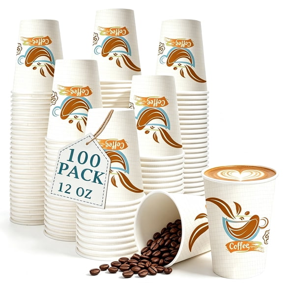 Lamosi Disposable Paper Cups 12 oz Hot Cups, 100 Count