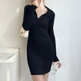 thumbnail image 2 of Meichang Ribbed Knit Sweater Dress for Women V Neck Collar Long Sleeve Pencil Dresses Fall Slim Fit Bodycon Mini Dress, 2 of 7