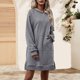 thumbnail image 4 of Vestido con abertura lateral y capucha, ajuste holgado, traje diario con hombros caídos para mujer Ygjytge Gris T M para Mujer, 4 of 5