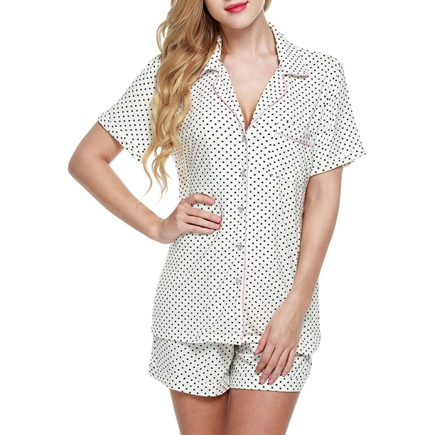 Conjunto de pijamas de manga corta para mujer, con botones, ropa de dormir suave, conjuntos de salón Pj Adepaton WRMH-1060-2